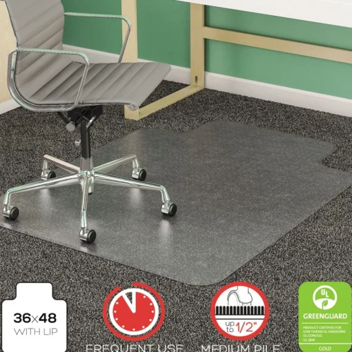 Sale 36 x 48 SuperMat Frequent Use Flat Lipped Chair Mat for Med Pile Carpet - Clear Office Furniture & Lighting