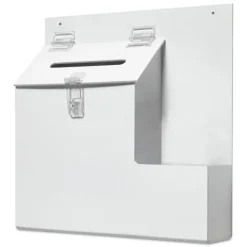 13.75 x 3.63 x 13.94 Plastic Suggestion Box Literature Holder with Locking Top - White Desk Accessories & Office Organizers
