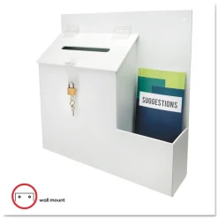 13.75 x 3.63 x 13.94 Plastic Suggestion Box Literature Holder with Locking Top - White Desk Accessories & Office Organizers