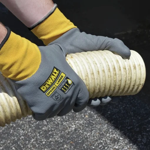 (12/Box) Full Dip Water-resistant Breathable Work Gloves - XL, Gray/Yellow Work Gloves