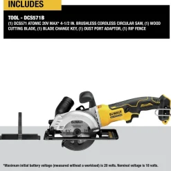 Best 20V MAX ATOMIC Brushless 4-1/2 in. Cordless Circular Saw (Tool Only) - DCS571B Scroll Saws