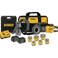 Sale 60V MAX FLEXVOLT Brushless Lithium-Ion Cordless Pipe Threader Kit with Die Heads and 2 Batteries (9 Ah) Threading Tools