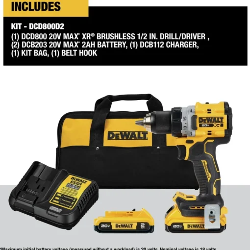 Best 20V MAX XR Brushless Lithium-Ion 1/2 in. Cordless Drill Driver Kit with 2 Batteries (2 Ah) Drill Drivers