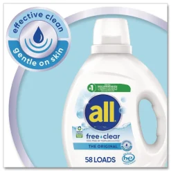 Clearance 73 oz. Bottle 58 Loads Free Clear HE Laundry Detergent - Unscented (6/Carton) Cleaning & Janitorial Supplies