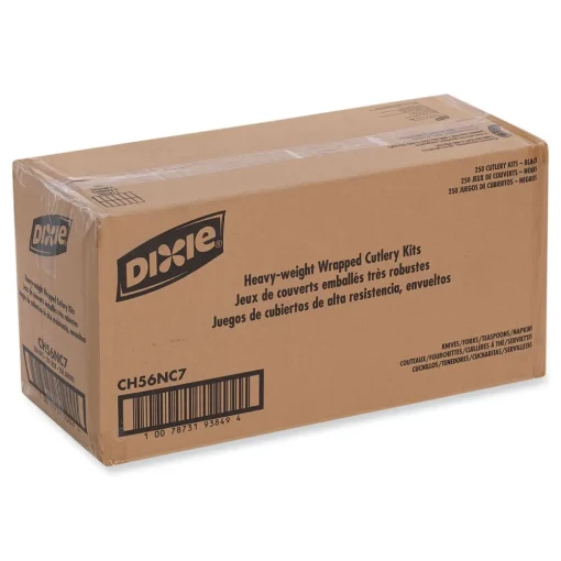Clearance Individually Wrapped Heavyweight Plastic Fork/Knife/Napkin/Spoon Set - Black (250/Carton) Tabletop And Serveware