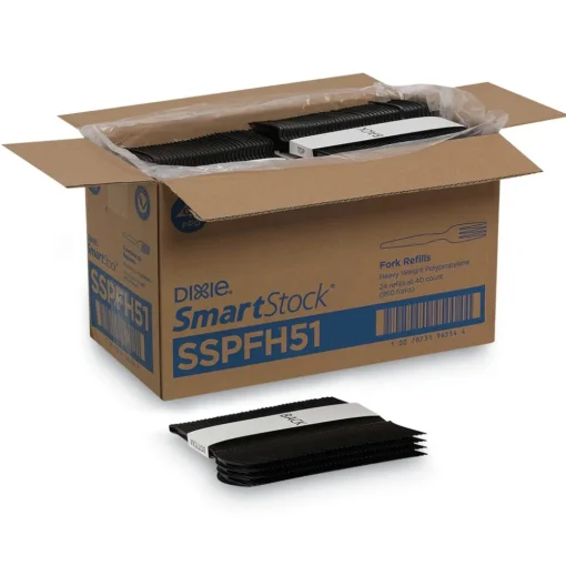 Outlet SmartStock Series-O 6 in. Heavyweight Plastic Cutlery Forks Refill - Black (40/Pack, 24 Packs/Carton) Tabletop And Serveware