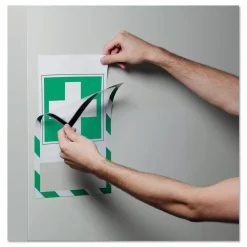 Best 8.5 in. x 11 in. DURAFRAME Security Magnetic Sign Holder - Green/White Frame (2/Pack) Floor Signs