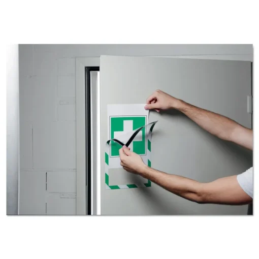 Best 8.5 in. x 11 in. DURAFRAME Security Magnetic Sign Holder - Green/White Frame (2/Pack) Floor Signs