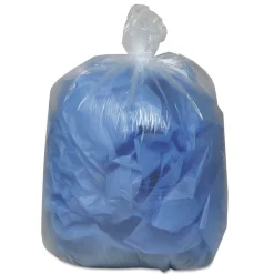 Clearance 38 in. x 58 in. 1.5 mil 60 Gallon Linear Low Density Recycled Can Liners - Clear (100/Carton) Trash & Waste Bins