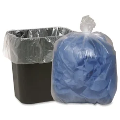 Clearance 38 in. x 58 in. 1.5 mil 60 Gallon Linear Low Density Recycled Can Liners - Clear (100/Carton) Trash & Waste Bins