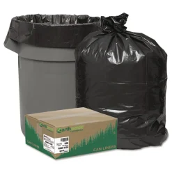Clearance 43 in. x 47 in. 56-Gallon 2 mil. Linear Low Density Recycled Can Liners - Black (100/Carton) Trash & Waste Bins