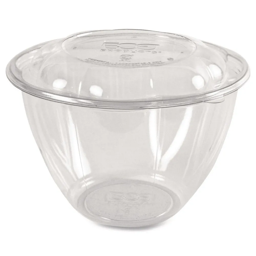 Online 48 oz. Renewable and Compostable Plastic Salad Bowls with Lids - Clear (150/Carton) Tabletop And Serveware