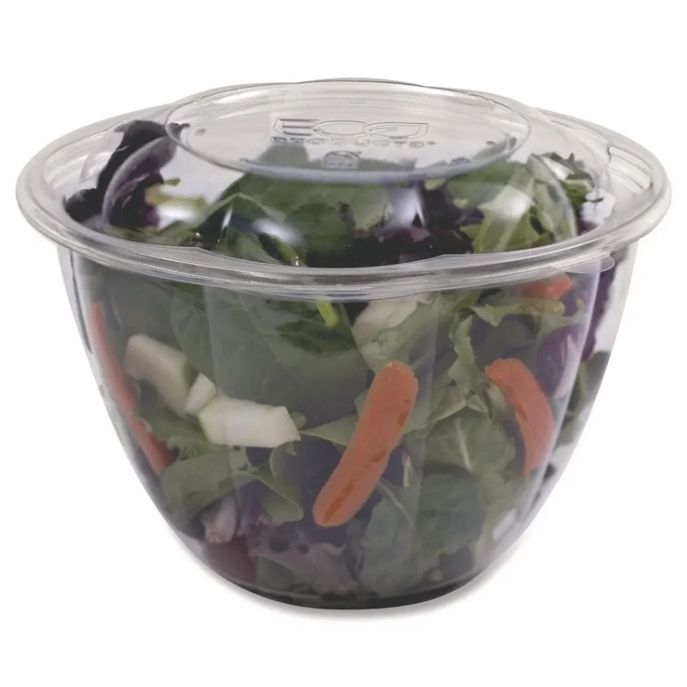 Online 48 oz. Renewable and Compostable Plastic Salad Bowls with Lids - Clear (150/Carton) Tabletop And Serveware