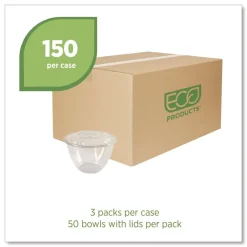 Online 48 oz. Renewable and Compostable Plastic Salad Bowls with Lids - Clear (150/Carton) Tabletop And Serveware