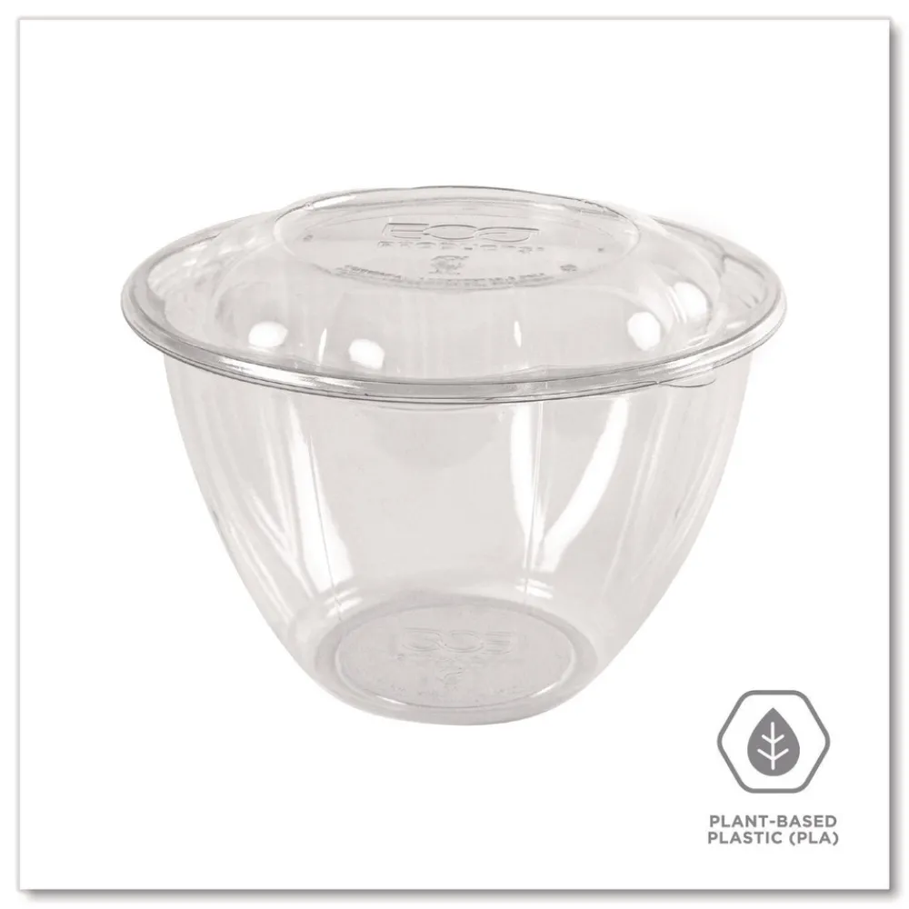 Online 48 oz. Renewable and Compostable Plastic Salad Bowls with Lids - Clear (150/Carton) Tabletop And Serveware