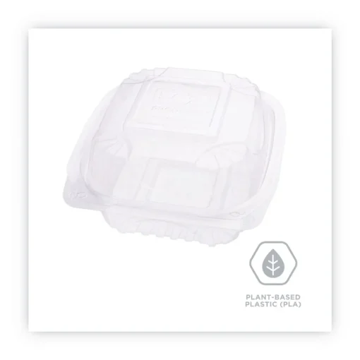 EP-LC6 6 in. x 6 in. x 3 in. Renewable and Compostable Plastic Clamshell Hinged Food Containers - Clear (240/Carton) Tabletop And Serveware
