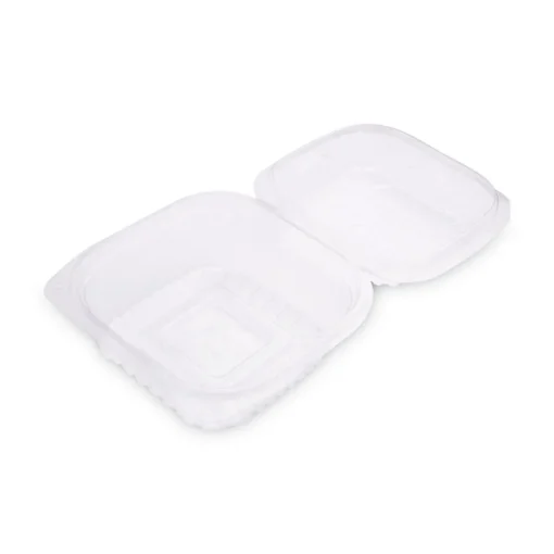 EP-LC6 6 in. x 6 in. x 3 in. Renewable and Compostable Plastic Clamshell Hinged Food Containers - Clear (240/Carton) Tabletop And Serveware