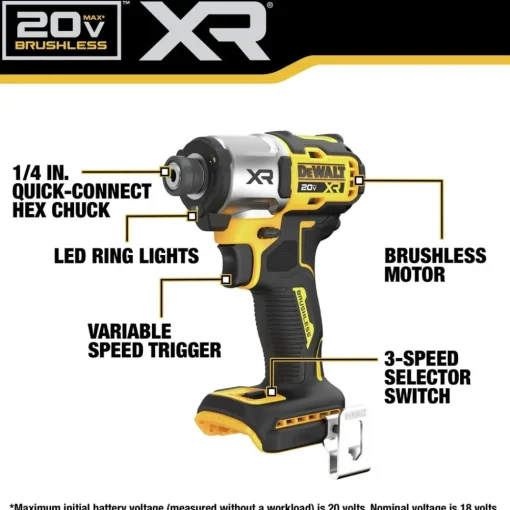 Factory Reconditioned 20V MAX XR Lithium-Ion Brushless 3-Speed 1/4 in. Cordless Impact Driver (Tool Only) Impact Drivers|Impact Drivers