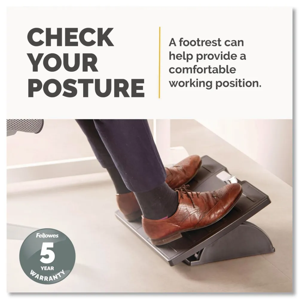 17.5 in. W x 13.13 in. D x 4.13 in. to 5.63 in. H Adjustable Locking Footrest with Microban - Black/Silver Office Furniture & Lighting