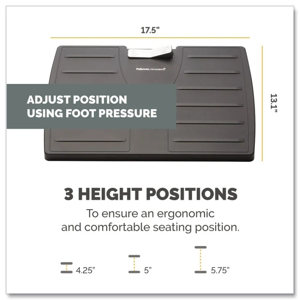 17.5 in. W x 13.13 in. D x 4.13 in. to 5.63 in. H Adjustable Locking Footrest with Microban - Black/Silver Office Furniture & Lighting