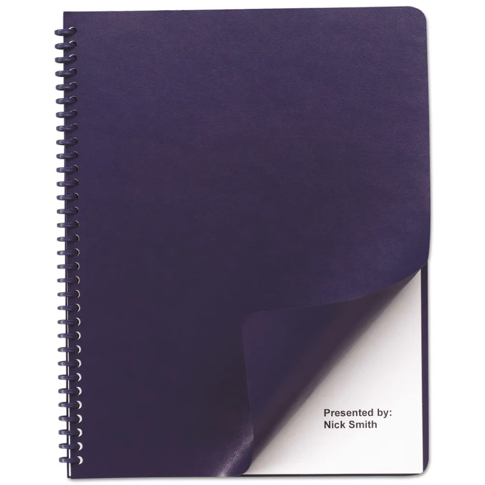 New 11.25 in. x 8.75 in. Leather-Look Unpunched Presentation Covers for Binding Systems - Navy (100 Sets/Box) Binders & Binding Supplies