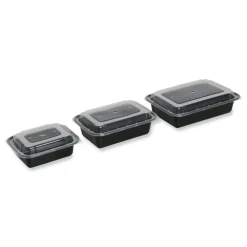 Best 7.48 in. x 5.03 in. x 2.48 in. 24 oz. Plastic Microwavable Food Container with Lid - Rectangular Black/Clear (150/Carton) Tabletop And Serveware
