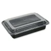 Sale FCPP-BC-38RECT 8.81 in. x 6.02 in. x 2.48 in. 38 oz. Plastic Microwavable Food Container with Lid - Rectangular Black/Clear (150/Carton) Tabletop And Serveware