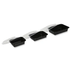 Sale FCPP-BC-38RECT 8.81 in. x 6.02 in. x 2.48 in. 38 oz. Plastic Microwavable Food Container with Lid - Rectangular Black/Clear (150/Carton) Tabletop And Serveware