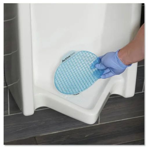 Hot ActiveAire Deodorizer Urinal Screen with Side Tab - Coastal Breeze Scent, Blue (12/Carton) Odor Control