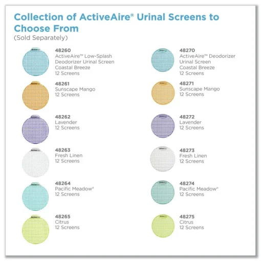 Hot ActiveAire Deodorizer Urinal Screen with Side Tab - Coastal Breeze Scent, Blue (12/Carton) Odor Control