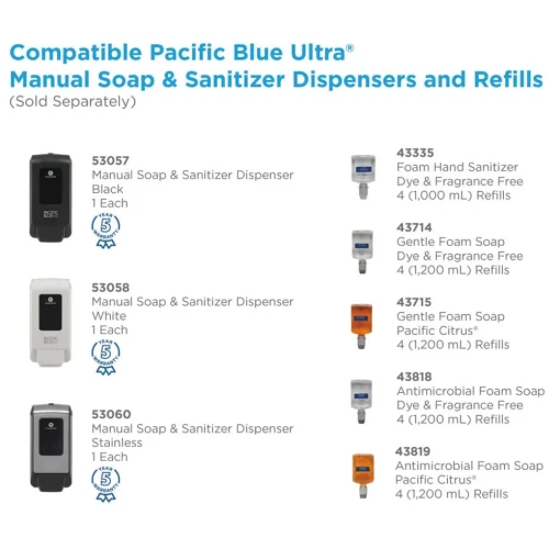 Outlet Pacific Blue Ultra 5.6 in. x 4.4 in. x 11.5 in. 1200 mL Refill Soap/Sanitizer Dispenser - Black (1/Carton) Skin Care & Personal Hygiene