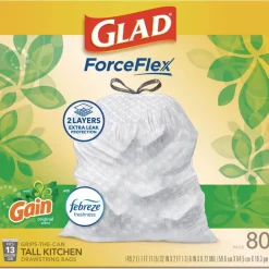 ForceFlex 24 in. x 27.38 in. 13 Gallon Kitchen Drawstring Trash Bags - Gain Original Scent/White (240/Carton) Cleaning & Janitorial Supplies