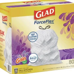 New ForceFlex 24 in. x 27.38 in. 13 Gallon Kitchen Drawstring Trash Bags - Gain Lavender Scent/White (240/Carton) Cleaning & Janitorial Supplies