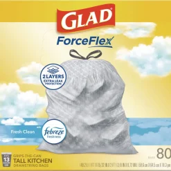 New ForceFlex 24 in. x 27.38 in. 13-Gallon Kitchen Drawstring Trash Bags - Gain Fresh Clean Scent White (80/Box) Cleaning & Janitorial Supplies