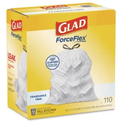 New ForceFlex Kitchen Drawstring Trash Bags, Drawstring, 13 gal, Unscented, 23.47 x 25.38, White, 110 Bags/Box, 3 Boxes/Carton Trash & Waste Bins