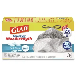 Online ForceFlex MaxStrength 24 in. x 28 in. 13 Gallon Tall Kitchen Drawstring Trash Bags - Fresh Clean Scent/White (204/Carton) Cleaning & Janitorial Supplies
