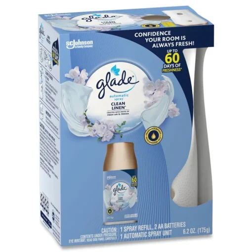 Clearance Clean Linen Automatic Spray Starter Kit - White/Gold (4/Carton) Odor Control