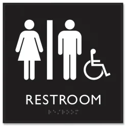 Online 8 in. x 8 in. Unisex Accessible Restroom Plastic ADA Sign - Clear/White Floor Signs