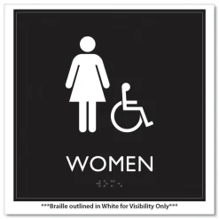 New 8 in. x 8 in. Women Accessible Plastic ADA Sign - Clear/White Floor Signs
