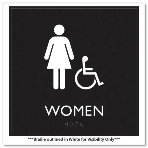 New 8 in. x 8 in. Women Accessible Plastic ADA Sign - Clear/White Floor Signs