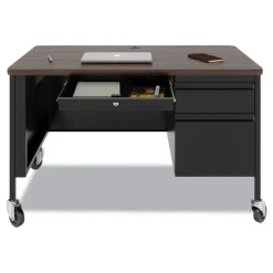 Discount 48 in. x 30 in. x 29.5 in. Right-Hand Pedestal Box/File Drawers Mobile Teachers Pedestal Desks - Walnut/Black Office Furniture & Lighting