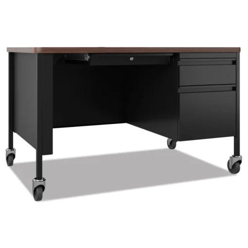 Discount 48 in. x 30 in. x 29.5 in. Right-Hand Pedestal Box/File Drawers Mobile Teachers Pedestal Desks - Walnut/Black Office Furniture & Lighting