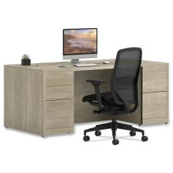 Discount 10500 Series 72 in. x 36 in. x 29.5 in. Double Full-Height Pedestal Desk - Kingswood Walnut Office Furniture & Lighting