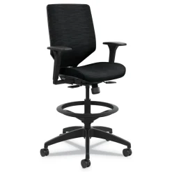 Solve Series Upholstered Back Task Stool Supports Up to 300 lbs. 23 in. to 33 in. Seat Height Ink Seat/Back - Black Base Office Furniture & Lighting
