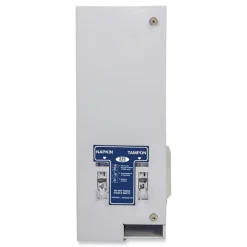 Discount 11.13 in. x 7.63 in. x 26.38 in. 25 Cent Coin Mechanism Dual Sanitary Napkin/Tampon Dispenser - White/Blue Paper & Dispensers|Cleaning & Janitorial Supplies