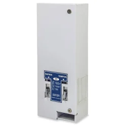 Discount 11.13 in. x 7.63 in. x 26.38 in. 25 Cent Coin Mechanism Dual Sanitary Napkin/Tampon Dispenser - White/Blue Paper & Dispensers|Cleaning & Janitorial Supplies