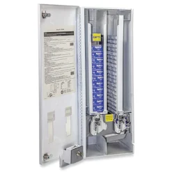 Discount 11.13 in. x 7.63 in. x 26.38 in. 25 Cent Coin Mechanism Dual Sanitary Napkin/Tampon Dispenser - White/Blue Paper & Dispensers|Cleaning & Janitorial Supplies