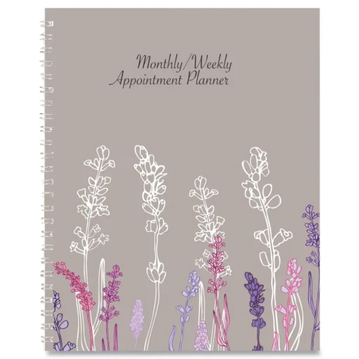 New 9 in. x 7 in. 12-Month (Jan-Dec 2026) Recycled Wild Flower Weekly/Monthly Planner - Gray/White/Purple Cover Calendars & Planners