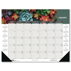 Sale 17 in. x 22 in. 12-Month (Jan-Dec 2026) Recycled Succulent and Cacti Desk Pad Calendar - Multicolor Sheets/Black Corners Office Presentation Supplies