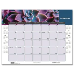 Sale 17 in. x 22 in. 12-Month (Jan-Dec 2026) Recycled Succulent and Cacti Desk Pad Calendar - Multicolor Sheets/Black Corners Office Presentation Supplies
